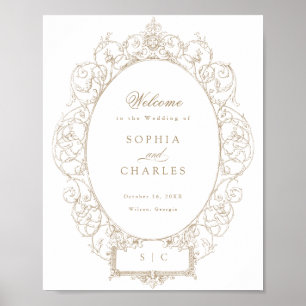 Poster Elégant Vintage ornement Mariage Bienvenue