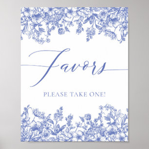 Poster Élégant Vintage Victorien Bleu Fleur Faveur Signe