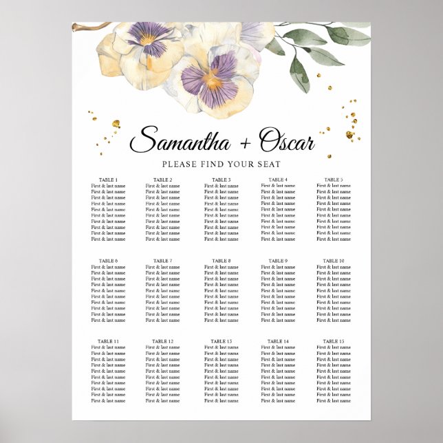 Poster Elégant violet et aquarelle Pansy Cadre Floral (Devant)