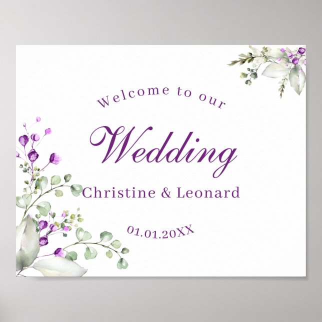 Poster Elégant violet Lavander Fleurs Mariage Bienvenue (Devant)
