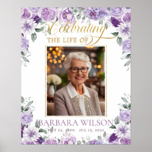 Poster Élégant violet Lilac Floral Photo Funeral Memorial