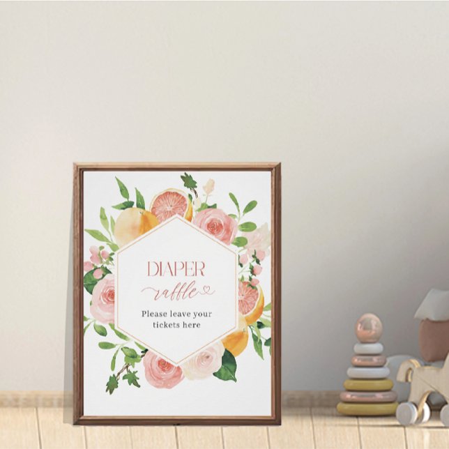 Poster Elégant Watercolor Citrys Pink Flowers baby show (Créateur téléchargé)