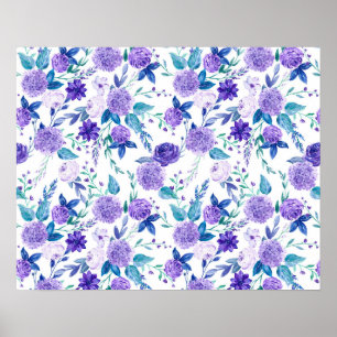 Poster Elegant Watercolor Purple Floral Bouquet  