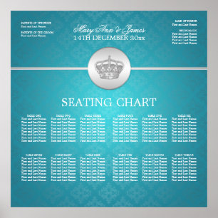 Poster Elegant Wedding Seating Chart Royal Crown Blue