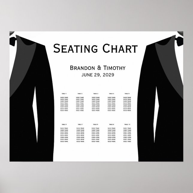 Poster Elegant White Gay Wedding Seating Chart (Devant)