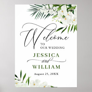 Poster Elegant White Orchid Bohemian Wedding Welcome Sign