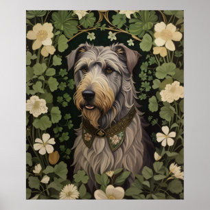 Poster Elégant Wolfhound Irlandais Avec Shamrocks