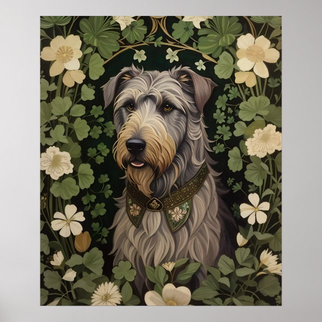 Poster Elégant Wolfhound Irlandais Avec Shamrocks (Devant)