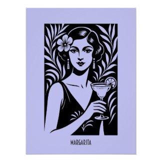 Poster Elegant Woman with Margarita – Vintage Cocktail