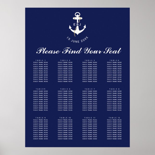 Poster Élégante Ancre Mariage nautique (Devant)