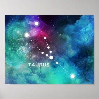 Poster Elégante Aquarelle bleu rouge Nebula Taurus
