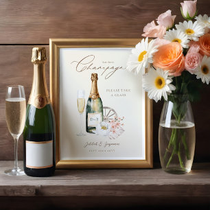 Poster Elégante aquarelle Champagne Mariage occidental