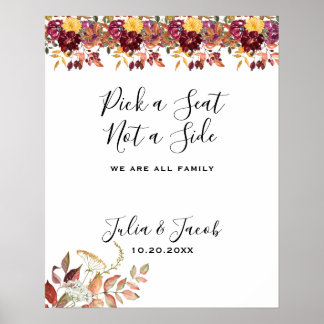 Poster Elégante aquarelle d'automne Mariage Floral