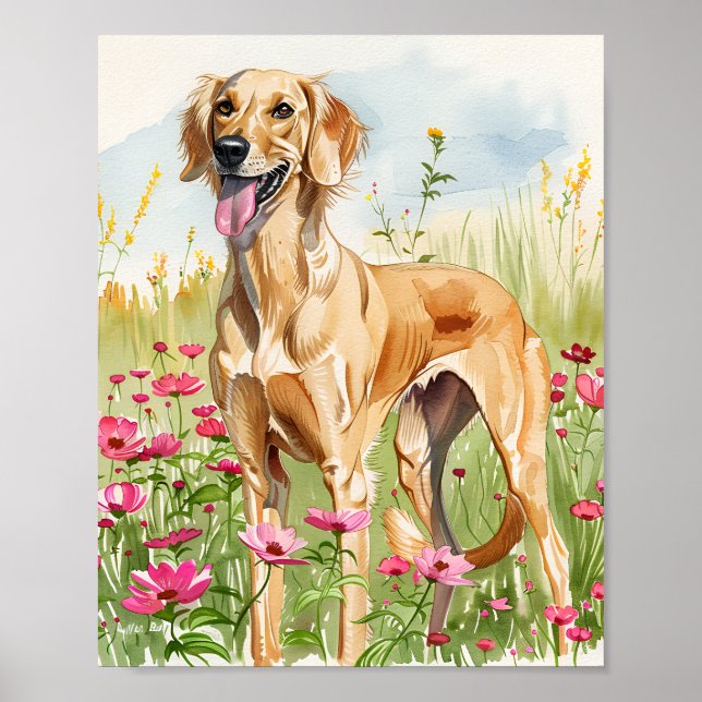 Poster Elégante Aquarelle de Chien Saluki Art Décor Impri (Devant)