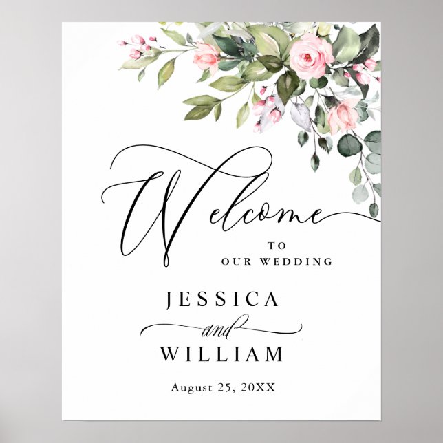Poster Elégante aquarelle Eucalyptus Mariage Bienvenue (Devant)