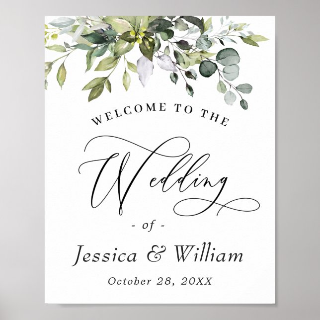 Poster Elégante aquarelle Eucalyptus Mariage Bienvenue (Devant)
