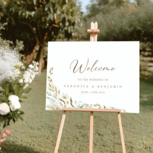 Poster Elégante aquarelle Floral Rustique Mariage Bienven