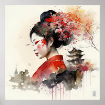 Elégante aquarelle Geisha Portrait