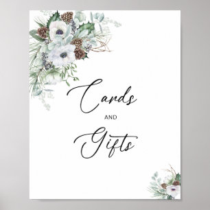 Poster Elégante aquarelle hiver Anémones fleurs nuptiale