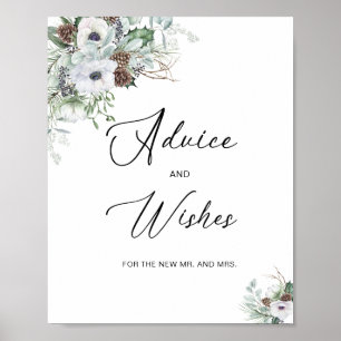 Poster Elégante aquarelle hiver Anémones fleurs nuptiale