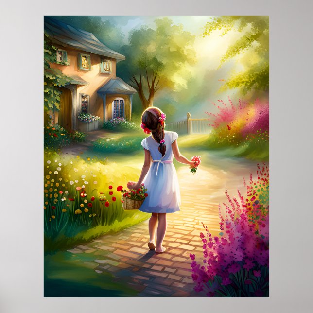 Poster Elégante aquarelle Jardin de rêves AI Peinture (Devant)
