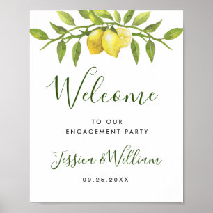 Poster Elégante aquarelle Lemon Green ENGAGEMENT PARTY