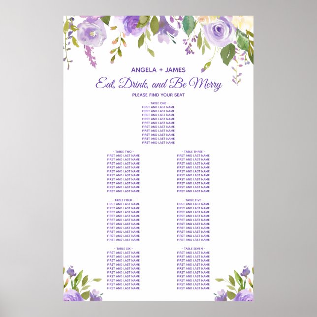 Poster Elégante aquarelle Mariage floral (Devant)