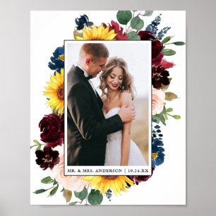 Poster Elégante aquarelle Mariage floral mixte