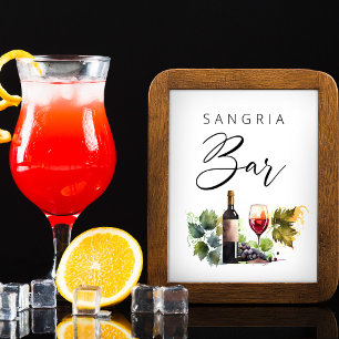 Poster Élégante aquarelle Pays Sangria Bar Sign