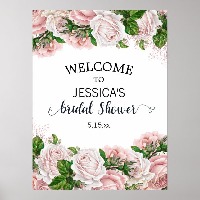 Poster Elégante Aquarelle rose pâle Fête des mariées flor (Devant)