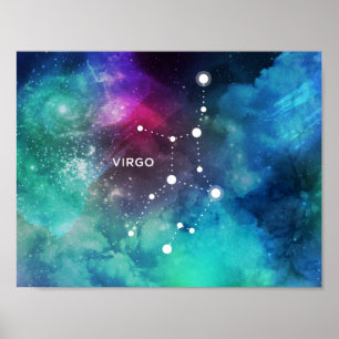 Poster Elégante Aquarelle rouge bleu Nebula Virgo