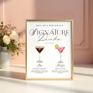 Poster Elégante aquarelle Sa signature Boisson Mariage