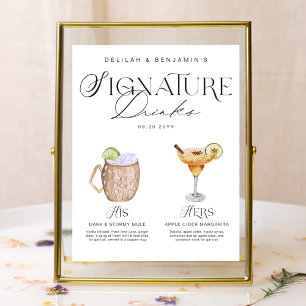 Poster Elégante aquarelle Sa signature Boisson Mariage