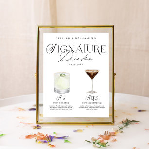 Poster Elégante aquarelle Sa signature Boisson Mariage