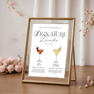 Poster Elégante aquarelle Sa signature Boisson Mariage