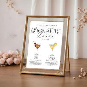 Poster Elégante aquarelle Sa signature Boisson Mariage