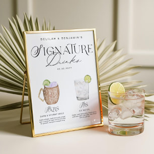 Poster Elégante aquarelle Sa signature Boisson Mariage