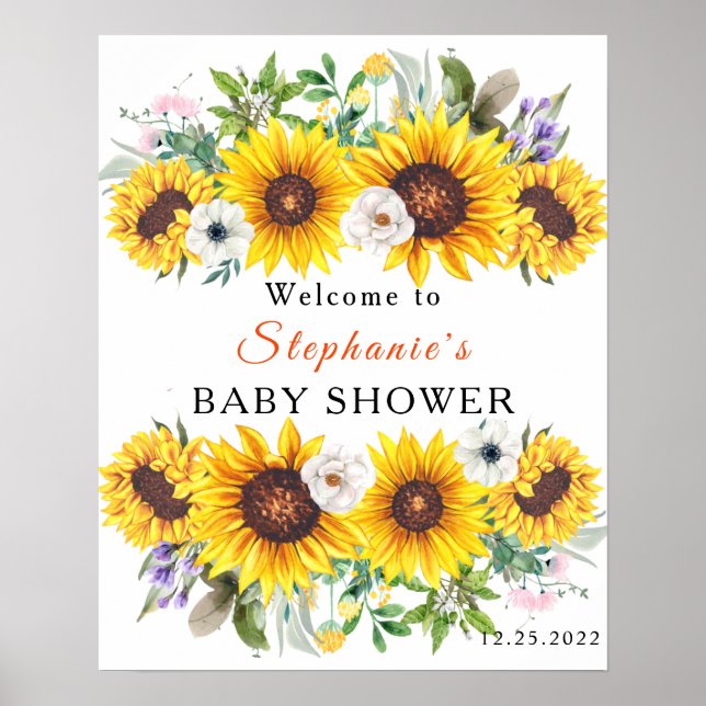 Poster Élégante Baby Shower Fleur de Tournesol Jaune (Devant)