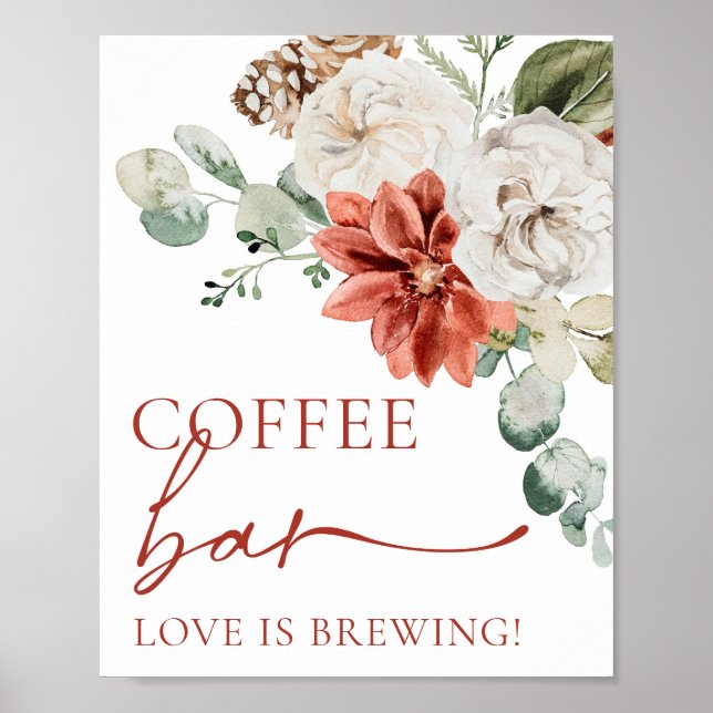 Poster Élégante barre de café rouge hiver (Devant)