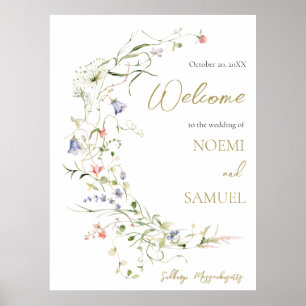 Poster Élégante Bienvenue de Mariage aux fleurs sauvages 