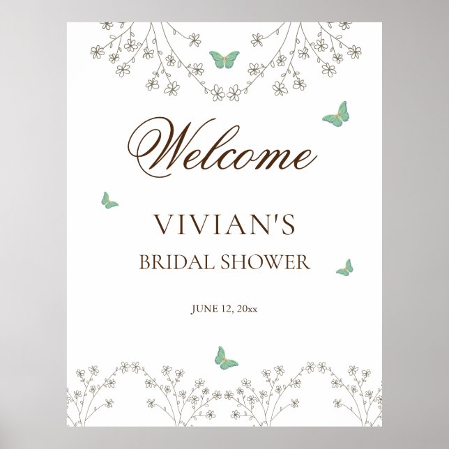 Poster Élégante Bienvenue pour la douche de mariage flora (Devant)
