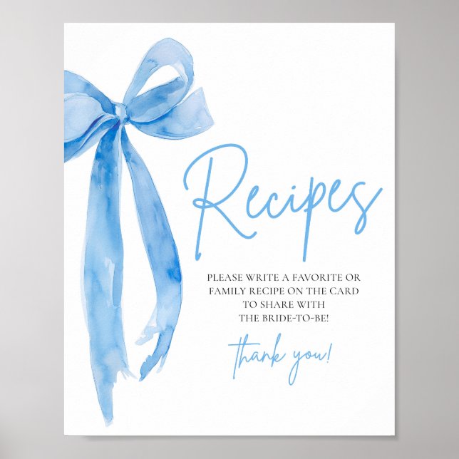 Poster Élégante Bleue Bow Elle lie le noeud Recettes Sign (Devant)