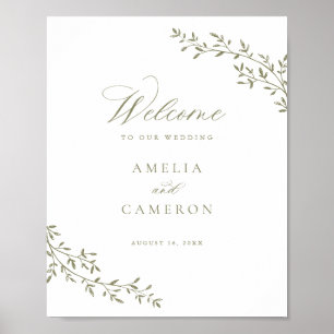 Poster Élégante Branche De Feuille Botanique Sage Mariage