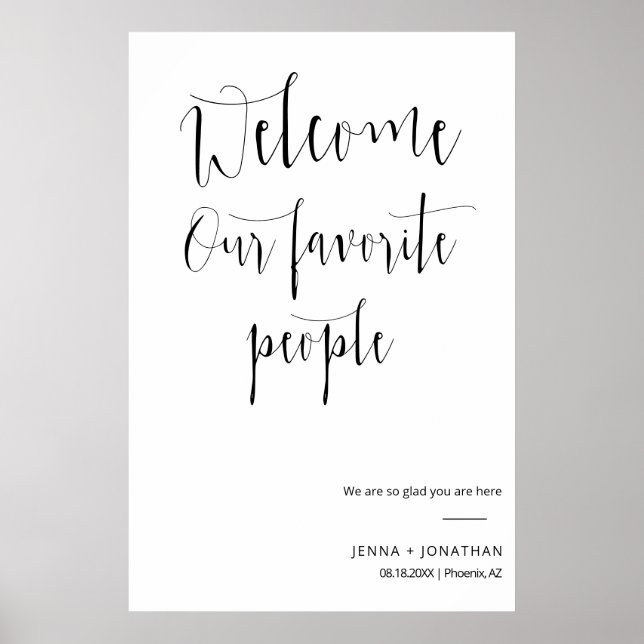 Poster Élégante calligraphie Bienvenue Cérémonie Mariage  (Devant)