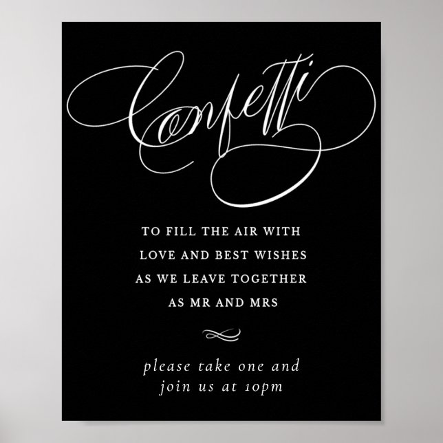 Poster Élégante calligraphie blanche Confetti | Favoriser (Devant)