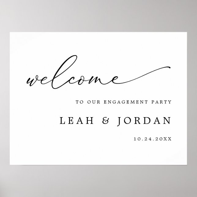 Poster Elégante Calligraphie Engagement Party Bienvenue (Devant)