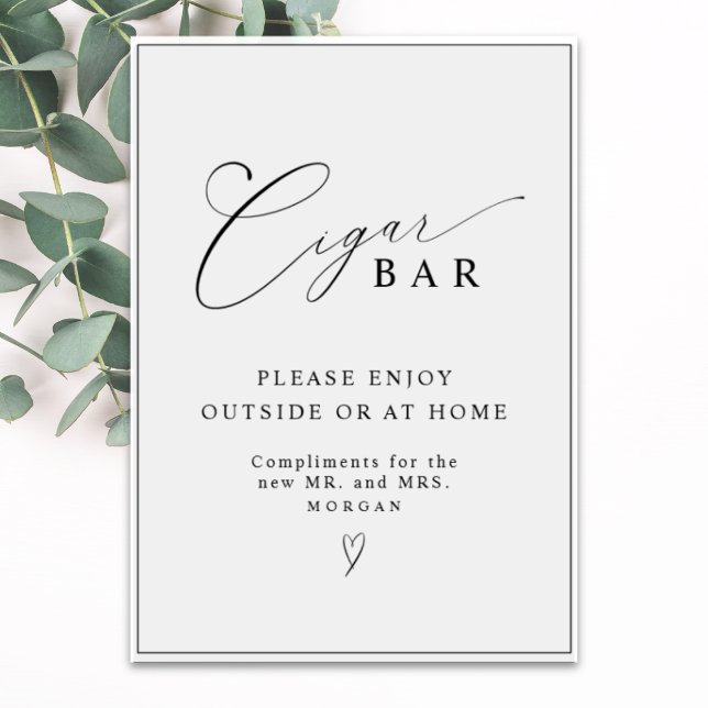 Poster Élégante calligraphie Favoriser Cigar Bar Mariage  (Créateur téléchargé)
