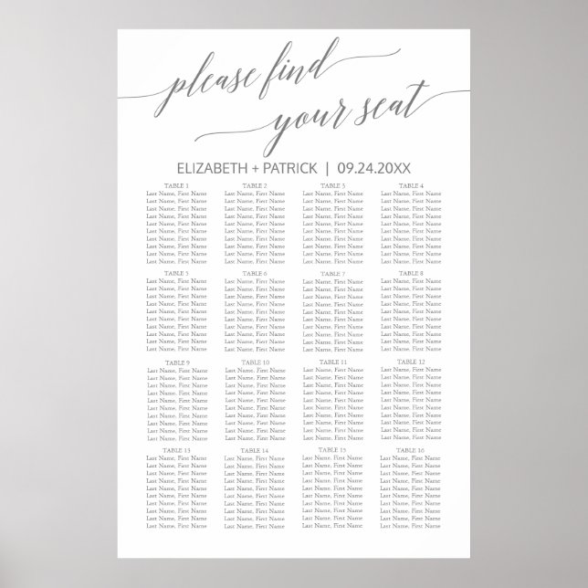 Poster Élégante calligraphie gris argenté (Devant)