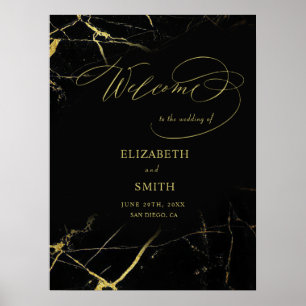 Poster Élégante calligraphie Mariage en marbre doré