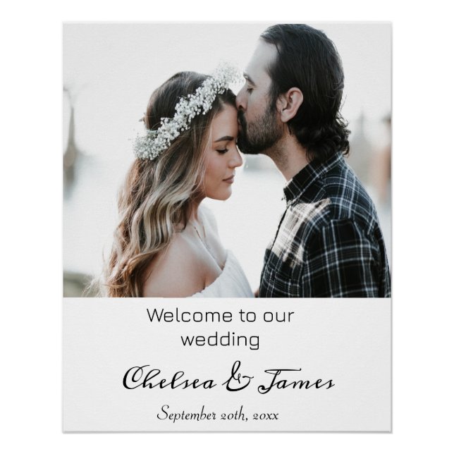 Poster Élégante calligraphie Mariage photo Bienvenue (Devant)